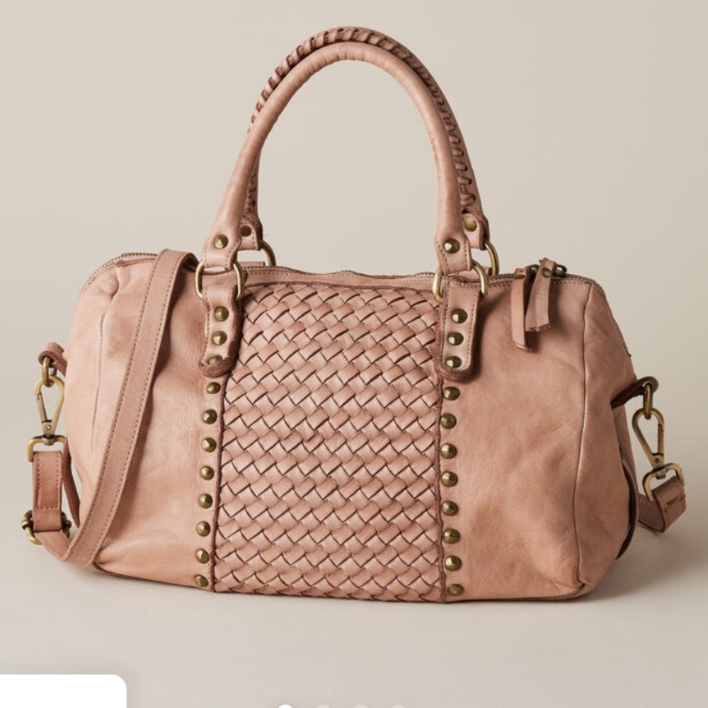 Sundance Blush Woven Leather Satchel with Braided Handles